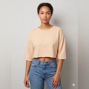 Bohme Listicle Cream Cropped Boxy Long sleeve